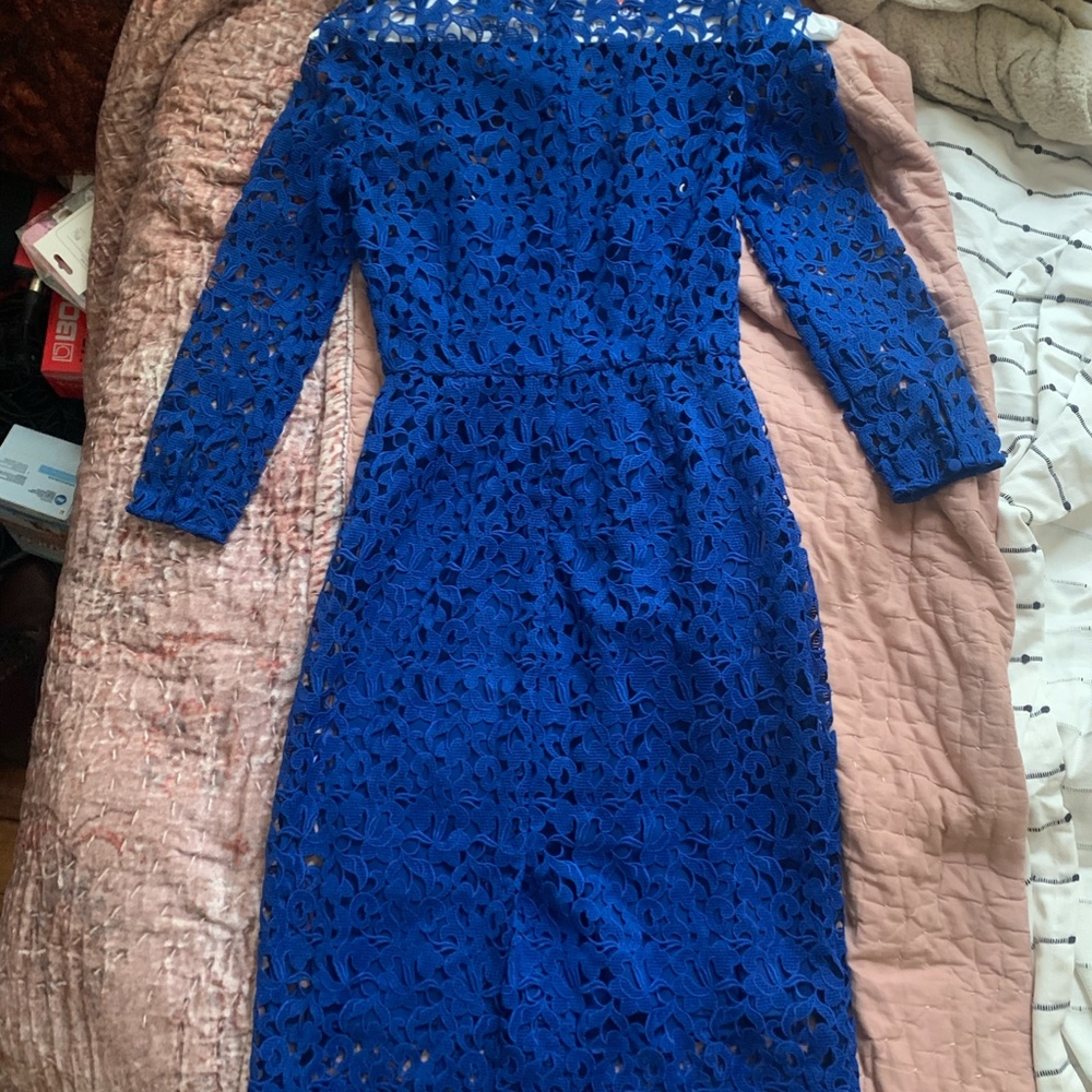 Size 000 J. Crew Royal Blue Embroidered Dress - Picture 2 of 3